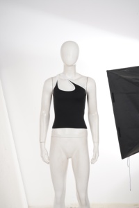 Women Asymmetric <b>One</b> Shoulder Tank <b>Top</b> Black Contrast White Trim Slim Fit Stretch Crop <b>Top</b> Fashion Streetwear Summer <b>Top</b> - Product Image 6