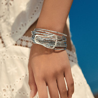 SZ00374 Bracelet Bohème Multicouche en Cordon de Cuir pour Femme, Boucle Magnétique, Bijou Géométrique, Vente en Gros