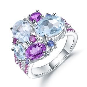 Anillos de Plata 925 con Incrustaciones de Cristal Azul Cielo, Serie Vintage, en Stock, Anillos Elegantes de Alta Gama para Mujer, Venta Directa de Fábrica - Product Image 1