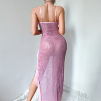KISS ME ANGEL Gaun Halter Seksi Berbentuk Ramping dan Pas Badan, Berbahan Kain Jaring Berpayet dengan Hiasan Bunga Mawar Tiga Dimensi