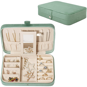 Travel Jewelry Case Direct Supply Button Design Travel Velvet Jewelry Case Organizer Portable Gift Jewelry Box With Movable Mirror