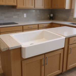 Évier de cuisine en céramique blanc style ferme, 30x19 pouces, cuve simple, à encastrer sous plan, finition mate - Product Image 2