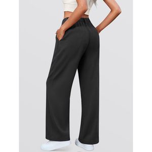 Women Wide Leg Pants High Waist Waffle Knit Stretchy Casual Business <b>Pull</b> On Palazzo Trousers - Product Image 3