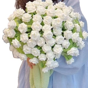 Handmade Knitted Rose Bouquet <b>Blanket</b> Red Floral Medium <b>Weight</b> Polyester Eco-Friendly Gift For Autumn Winter Bedding - Product Image 3