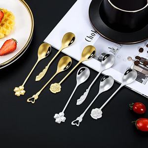 Sáng tạo 304 thép không gỉ muỗng cà phê bốn lá cỏ ba lá chim yến hoa hồng cánh hình trái tim 15ml thìa trộn kim loại - Product Image 3