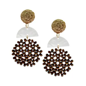 New trends fashion women jewelry gold plating shell earrings round shape wooden beads earring