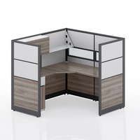 2 Person L Shaped Cubicles Full Board and Half Glass Partition Privacy L-Shaped Workstations Powered Cubicles with Storage