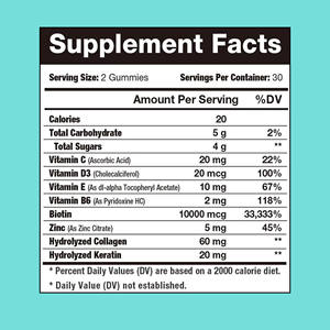 Caramelle alla Biotina Vegetariane con Collagene Idrolizzato e Cheratina, Integratore Alimentare per Migliorare la Salute della Pelle - Product Image 2