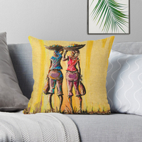 Housse de coussin carrée en lin imprimé feuilles/cartoon, style peinture africaine, avec fermeture éclair invisible pour la décoration de canapé à la maison et à l'hôtel