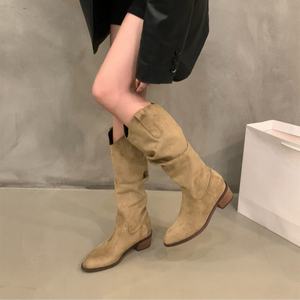 Botines Clásicos Retro de Tacón de Aguja Arrugados, de Media Pantorrilla, con Punta Fina, de Ante, Moda Otoño Invierno 2025, Novedad - Product Image 3