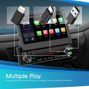 Lecteur MP5 pour voiture Podofo 1 Din avec écran IPS 7 pouces, écran motorisé, CarPlay sans fil, Android Auto, DAB, double USB Type-C + MIC, autoradio - Product Image 2