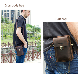 Borsa <span class=keywords><strong>Vintage</strong></span> in Vera Pelle per Telefono da Uomo, Convertibile in Marsupio con Passante per Cintura, Adatta per Cellulari Fino a 6.9'' con Scomparti per Carte - Product Image 5