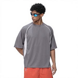 विंटेज रैगलान आस्तीन ढीले फिट जाल टी-शर्ट-लुभावनी शांत कंट्रास्ट रंग जिम स्पोर्ट्स साइकिलिंग टी शर्ट क्रेवगर्दन छोटी आस्तीन - Product Image 2