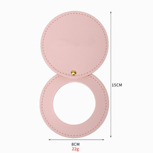 Double-Sided Pu Folding <b>Mirror</b> Round Portable Makeup <b>Mirror</b> For Bags Personal Use - Product Image 2