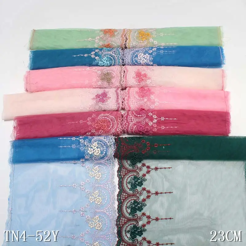 Romantic 12 Colors 23CM Ductile Green Pink Blue Tulle Vivid Colorful Flower Embroidery Lace Trim Lace For Women Dress