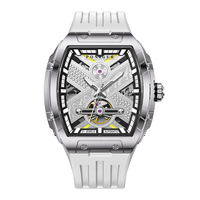 Montre mécanique PONIGER P6.15 Tonneau, mouvement automatique, aiguilles lumineuses, boîtier en acier, bracelet en caoutchouc