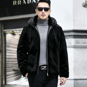 เสื้อโค้ทขนสัตว์เทียมสีดำสำหรับผู้ชาย มีฮู้ด ซิปหน้า เสื้อแจ็คเก็ตฤดูหนาว หนา ระบายอากาศได้ดี ทรงหลวม ความยาวปกติ เสื้อคลุมตัวนอก - Product Image 3