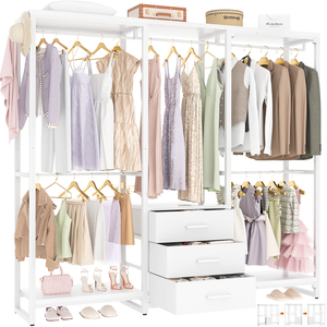 Porte-vêtements autoportant en bois robuste et moderne, étagère de rangement pour vêtements, organisateurs de placard en forme de L, grande capacité - Product Image 1
