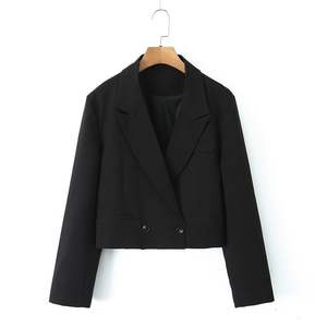 Blazer Corto para Mujer Happy Plus N8884, Color Negro Sólido, Mezcla de Lana, Ropa Profesional de Oficina para Mujer Adulta - Product Image 3