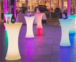 Illuminated Square Bright High Bar Table And Chair Party Illuminated Plastic Bar Led Light Up Cocktail Table Set For Events