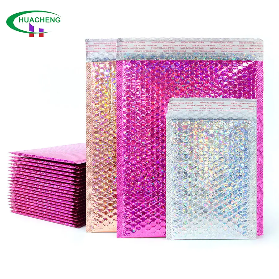 Wholesale poly postage envelope shipping packaging mailing purple pink rose gold metallic padded bag holographic bubble mailer