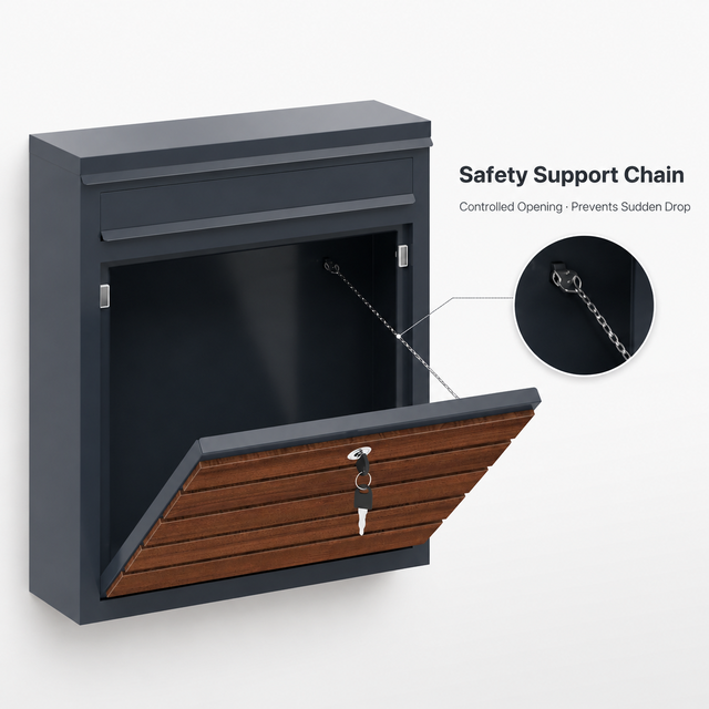 Outdoor Free-Standing Lockable Galvanized Steel Mail Box Rainproof Cover Safety Chain Cushioning Pad Post Service Powder Coated