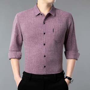 <span class=keywords><strong>Chemise</strong></span> en <span class=keywords><strong>lin</strong></span> à manches longues pour homme, printemps et automne, décontractée, couleur unie, sans <span class=keywords><strong>repassage</strong></span> - Product Image 3