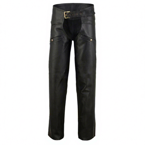 Women's Breathable Genuine Leather English <b>Chaps</b> Mid Rise Relaxed Fit with Zipper Closure for Motorcycle <b>Riding</b> - Product Image 1