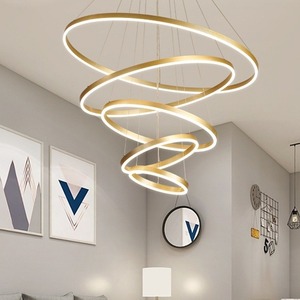Hot Sale 6 Rings Pendant <b>Light</b> Living Room Aluminum Acrylic Golden Modern Led Circle Ring <b>Chandelier</b> - Product Image 6