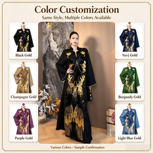 Abaya Elegante e <span class=keywords><strong>Chic</strong></span> da Donna, Ricamata a Mano, in Poliestere, Lunghezza alla Caviglia, Manica Lunga, Traspirante, per Primavera, Autunno ed Estate - Product Image 1
