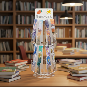 Acrílico 360 Personalizado Nuevo °   Expositor giratorio de 3 lados para marcapáginas, tarjetas de regalo, folletos y pegatinas para librerías - Product Image 3