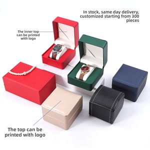Boîte à montre de luxe personnalisée avec logo, en cuir PU coloré, durable, écologique, légère, résistante à l'eau, vente en gros, velours personnalisé - Product Image 5