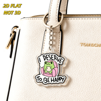 Porte-clés en acrylique I Deserve to Be Happy Frog, grenouille verte de dessin animé sur fauteuil rose, pendentif découpé en forme de nuage, anneau métallique