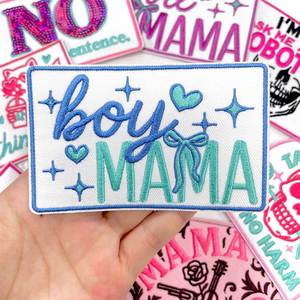 Iron-On Personalized Embroidered pink Edge Stay Weird so Am I Boy Mama Words Checker Patches for Clothes <b>Hat</b> <b>Bag</b> Decoration - Product Image 3