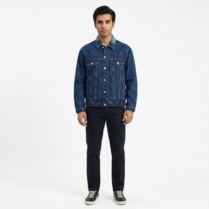 Veste en jean 100 % coton enduit sur mesure Finer Threads, col montant, logo avant, style vintage pour l'automne, marque privée, logo personnalisé - Product Image 1
