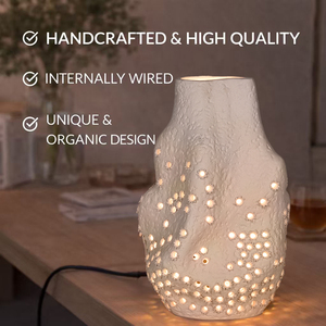 retro style Handcrafted Hollow Ceramic Table Lamp <b>Rustic</b> Artistic Bedside <b>Desk</b> Ambient Light for Living Room Bedroom Decor - Product Image 3