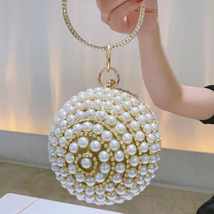 Women's ABS Spherical Dinner Banquet Small Clutch Shoulder <b>Bag</b> with Diamond Accents Pearl Design Chain Strap Spring 2025 - Product Image 1