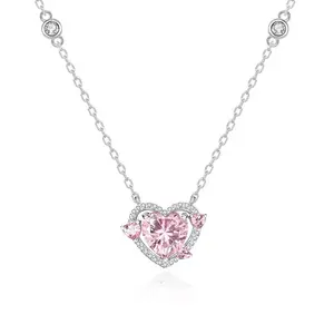 100% 925 Sterling Silver Pink White Heart Shaped Zircon Guarding Heart Heartbeat Signals Sweet Bracelet Necklace Jewelry Set