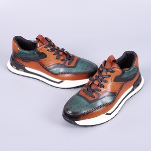 Men Genuine Leather Casual Shoes <b>Round</b> Toe Lace Up Mixed Colors <b>Cushioned</b> EVA Midsole Rubber Outsole All Seasons - Product Image 3
