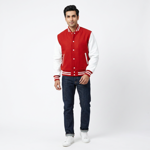 เสื้อแจ็คเก็ตวาร์ซิตี้ทรงสปอร์ตสำหรับผู้ชาย FINER THREADS สีแดงดำ ผ้าโพลีเอสเตอร์/คอตตอน ไซส์ XL ระบายอากาศได้ดี เหมาะสำหรับฤดูหนาว ปักลายสวยงาม คอตั้ง - Product Image 1
