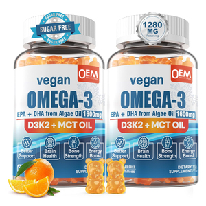 Gomitas OEM veganas Omega 3 con vitamina D3 K2 Omega 3 aceite de pescado algas EPA DHA MCT suplemento de aceite para el cerebro, los ojos, la salud inmunológica - Product Image 1