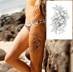Impermeabile elegante inchiostro nero temporaneo tatuaggio adesivi floreali di lunga durata Body <span class=keywords><strong>Art</strong></span> per feste faccia di carta ispirata alla natura - Product Image 3