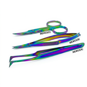 Pinzas de extensión de pestañas de acero inoxidable de Color arcoíris con logotipo personalizado al por mayor - Product Image 1