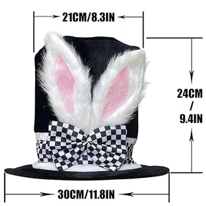 Cappello da Mago in Velluto con Orecchie di Coniglio Bianche e Fiocco a Reticolo, per Pasqua, Unisex Adulti, Stile Fiabesco, per Tea Party, Casual e Sportivo - Product Image 6