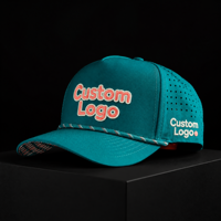 Casquette de golf brodée 5 panneaux, logo personnalisé, haute qualité, faible MOQ, bandeau ventilé, fermeture auto-agrippante, séchage rapide, durable, pour homme