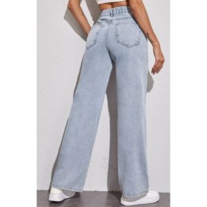 Jeans larges bleu glacier pour femmes, mode funky, luxe, taille haute, coupe ample, denim plaqué, style streetwear écologique, taille 26-40 OSCA - Product Image 6
