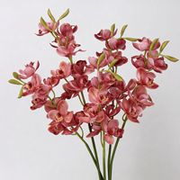 SPR Grosir Anggrek Cymbidium Buatan 7 Kepala, Bunga Putih & Hijau Lateks Sentuhan Asli untuk Dekorasi Pernikahan Natal Rumah.