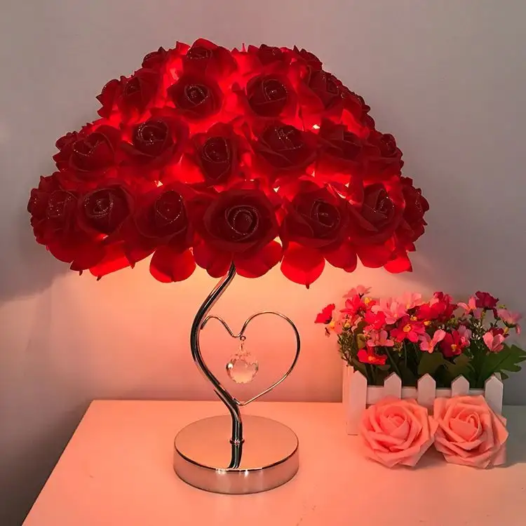 Creative Flower luxury rechargeable indoor home lighting bedroom bedside decorative rose wedding night table LED light lamp