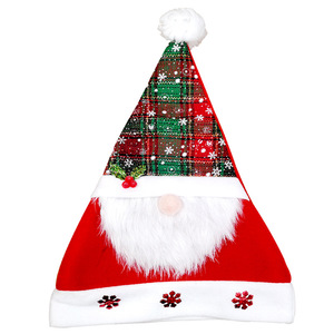 Cappello da Babbo <span class=keywords><strong>Natale</strong></span> in Velluto a Quadretti con Barba, Decorazione Natalizia <span class=keywords><strong>per</strong></span> <span class=keywords><strong>Adulti</strong></span> - Product Image 5