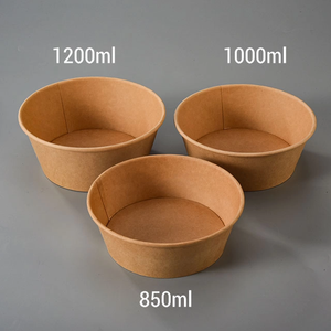 Ciotole en papier conique chinoise jetable avec logo imprimé et couvercle pour nouilles et salades - Product Image 4